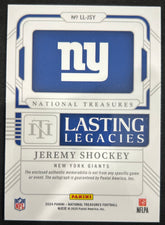2025 Panini National Treasures Lasting Legacies Jeremy Shockey #LL-JSY Autograph Jersey Patch 16/25